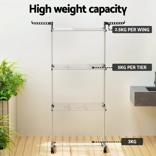 4 Tiers Clothes Airer Drying Rack Coat Garment Stand Hanger Laundry Foldable - Image 2
