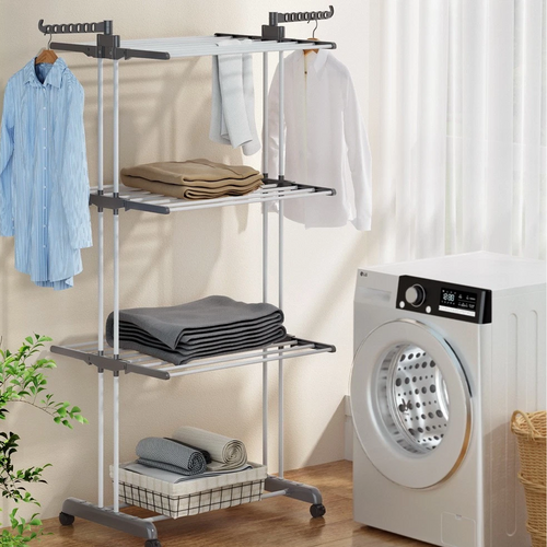 4 Tiers Clothes Airer Drying Rack Coat Garment Stand Hanger Laundry Foldable - Image 4