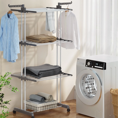 4 Tiers Clothes Airer Drying Rack Coat Garment Stand Hanger Laundry Foldable - Image 4