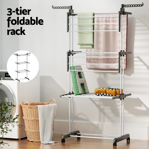 4 Tiers Clothes Airer Drying Rack Coat Garment Stand Hanger Laundry Foldable - Image 6