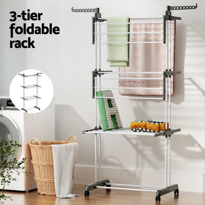4 Tiers Clothes Airer Drying Rack Coat Garment Stand Hanger Laundry Foldable - Image 6