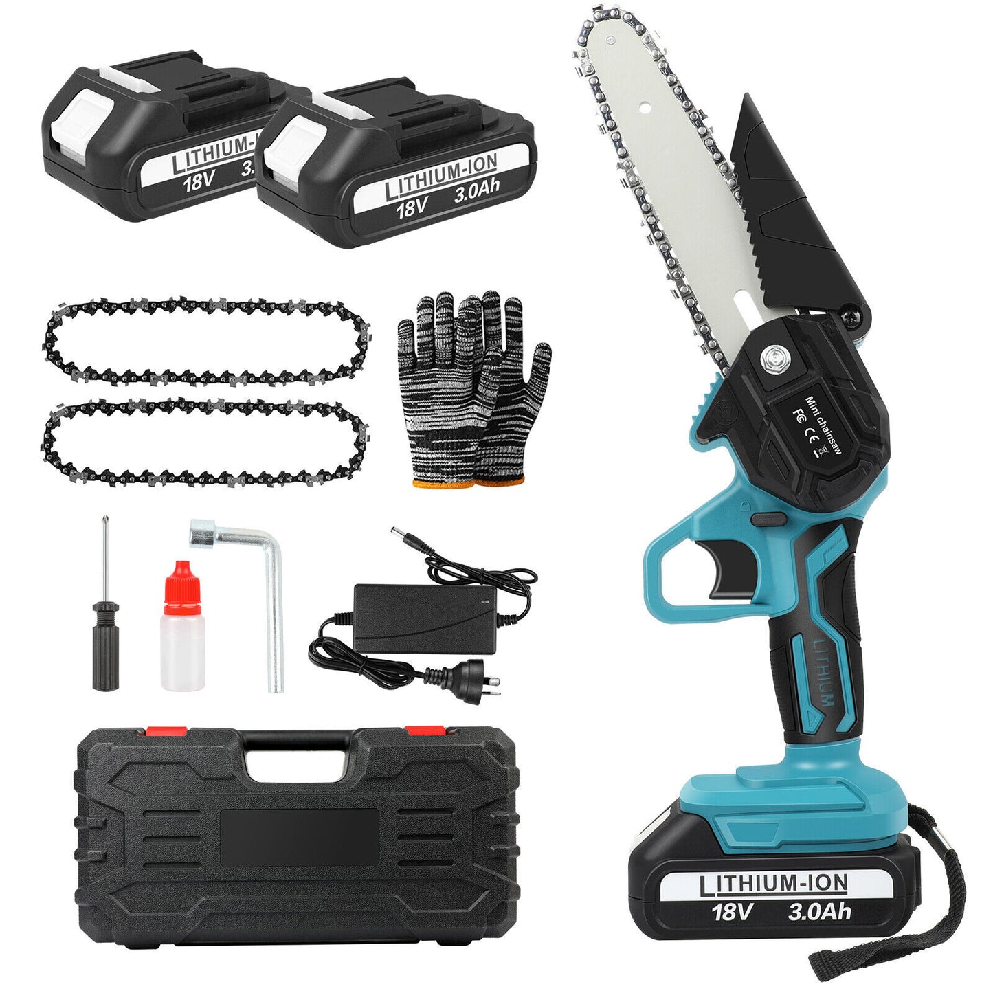 6" Mini Cordless Electric Chainsaw 2X Battery-Powered Wood Cutter Rechargeable