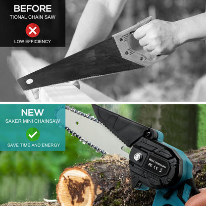 6" Mini Cordless Electric Chainsaw 2X Battery-Powered Wood Cutter Rechargeable - Image 2