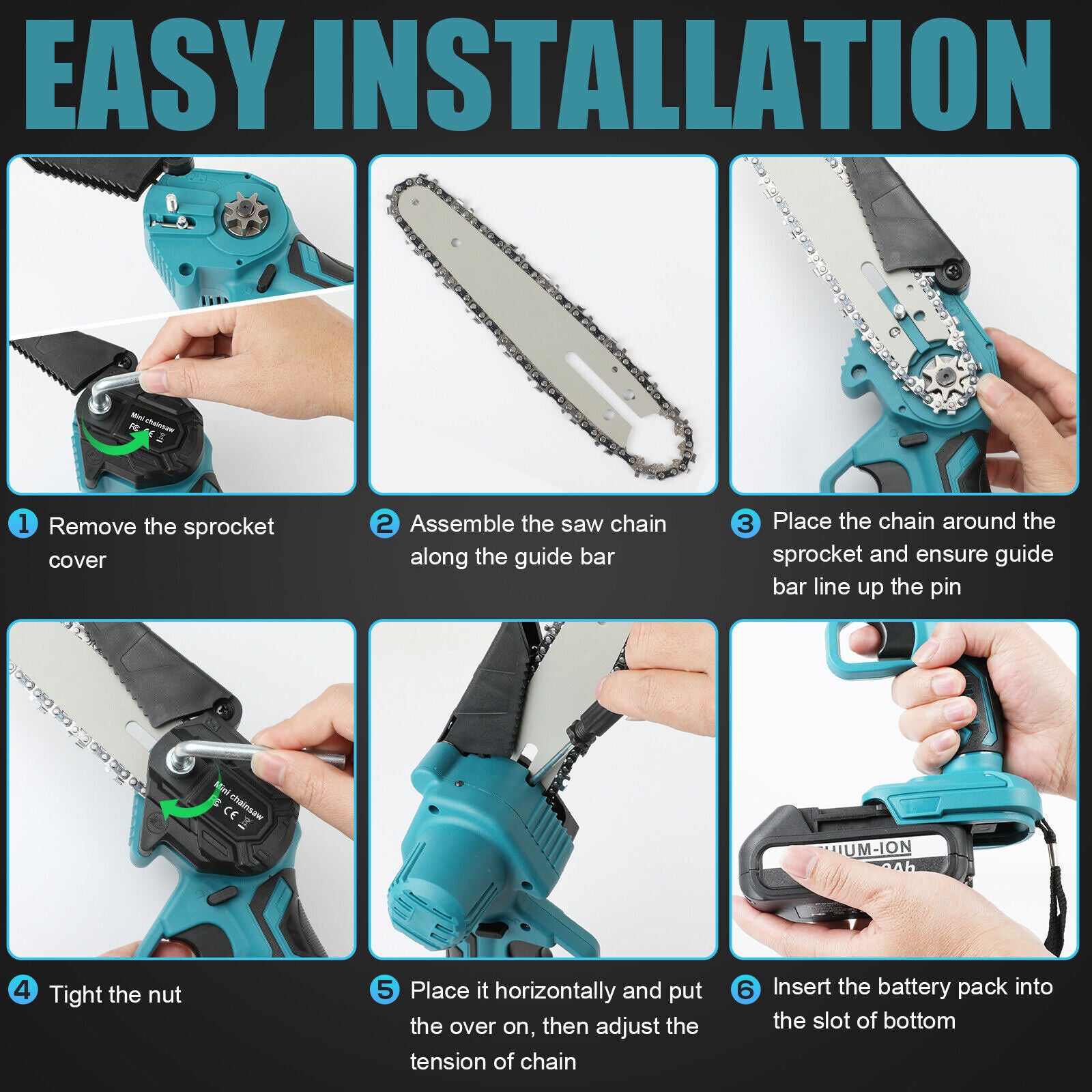 6" Mini Cordless Electric Chainsaw 2X Battery-Powered Wood Cutter Rechargeable - Image 3