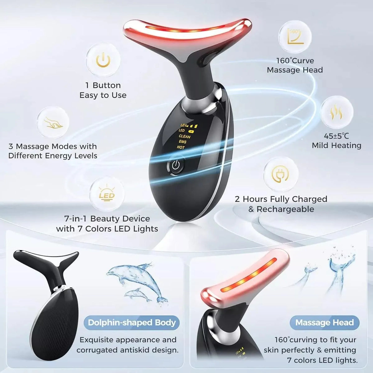 Rejuvenation Massager Neck Anti Wrinkle Face Beauty Device Skin Lifting Tighten Black - Image 2
