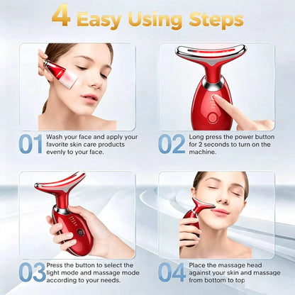 Rejuvenation Massager Neck Anti Wrinkle Face Beauty Device Skin Lifting Tighten Red - Image 2