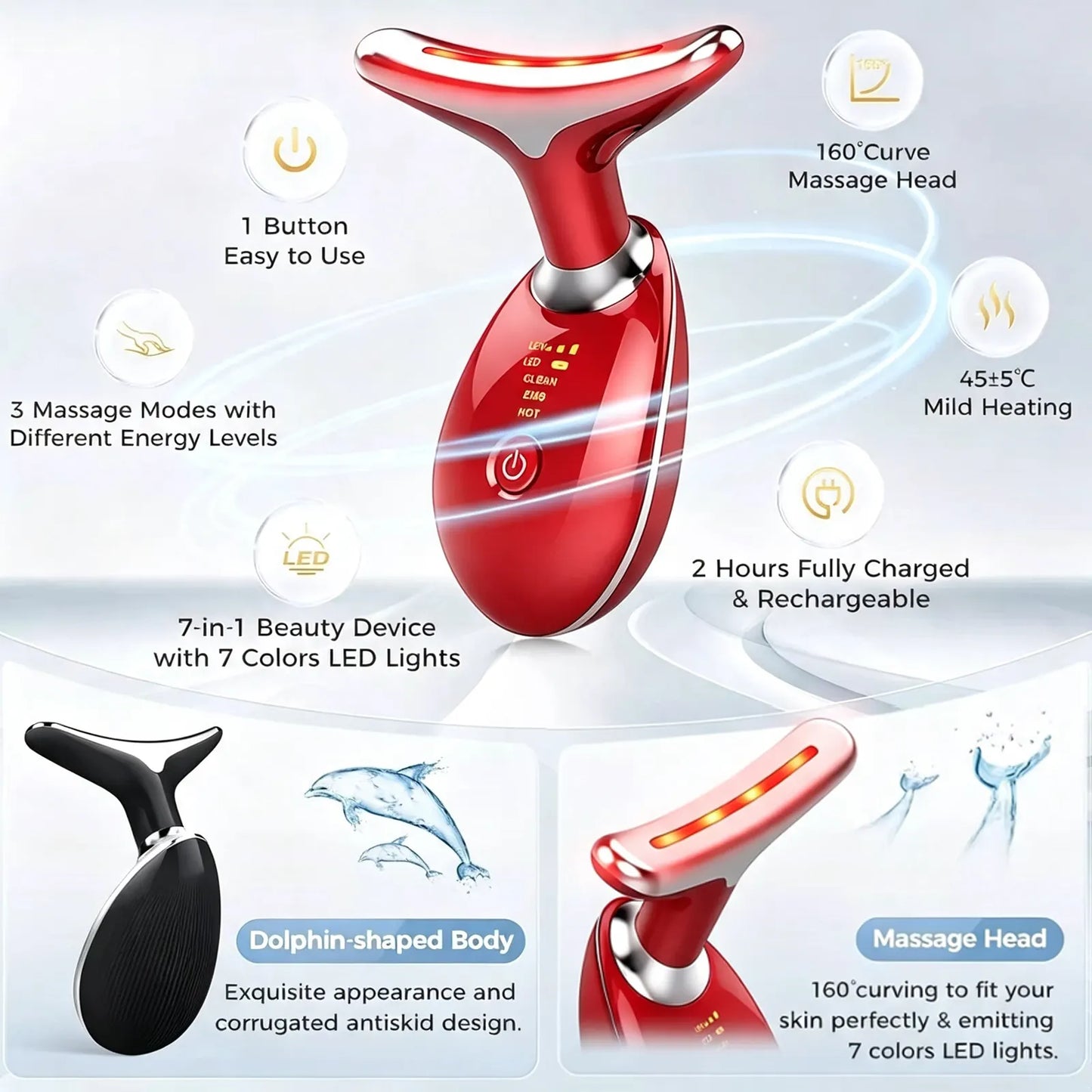 Rejuvenation Massager Neck Anti Wrinkle Face Beauty Device Skin Lifting Tighten Red - Image 4