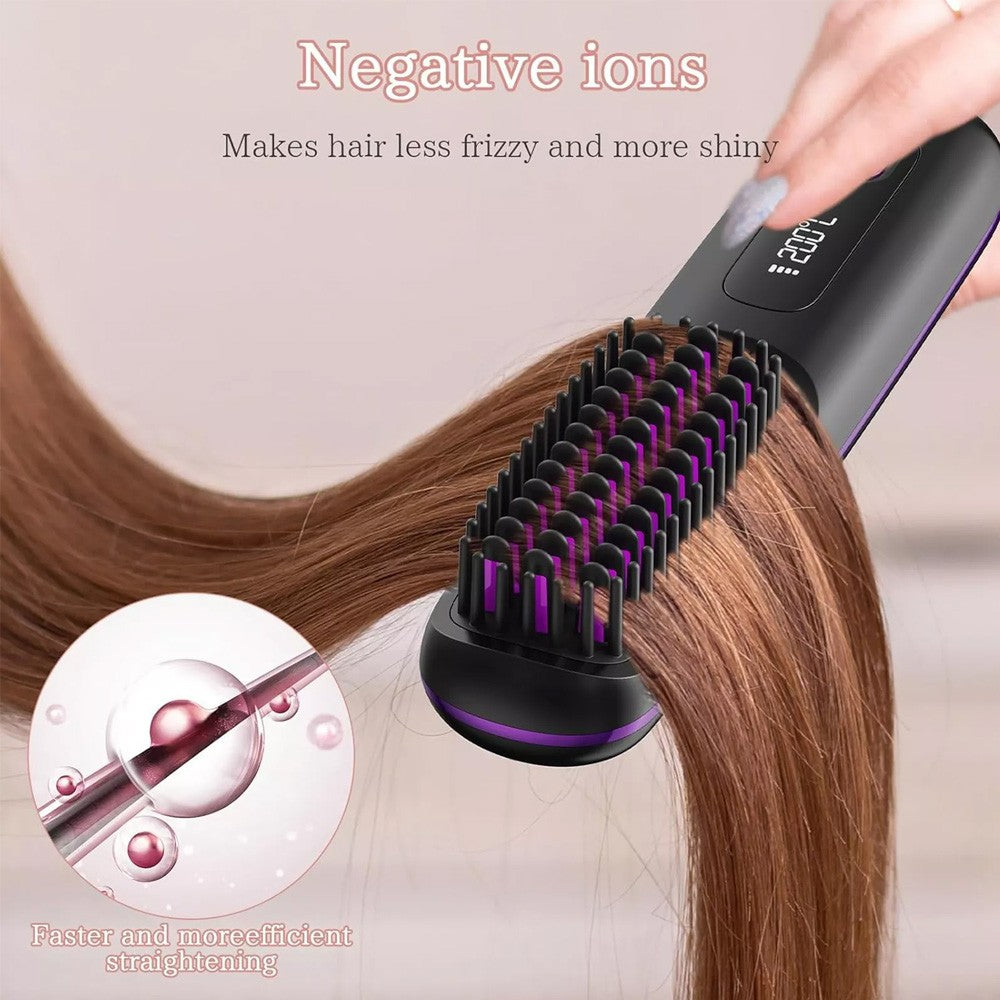 Black Hair Straightener Brush Travel Mini Rechargeable Hair Styler Fast Heating  - Image 3
