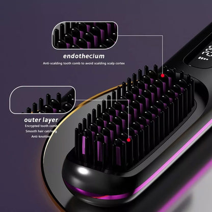 Black Hair Straightener Brush Travel Mini Rechargeable Hair Styler Fast Heating  - Image 6
