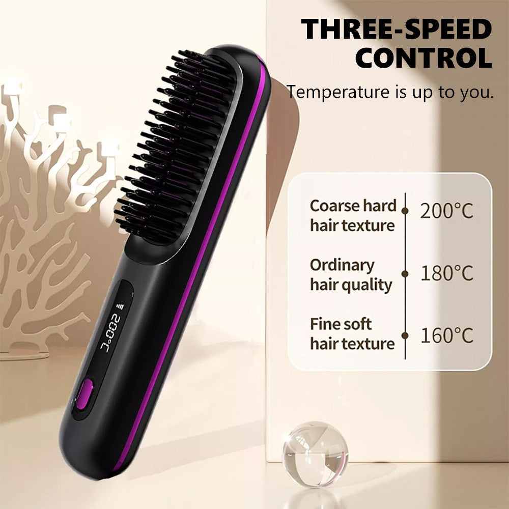 Black Hair Straightener Brush Travel Mini Rechargeable Hair Styler Fast Heating  - Image 7