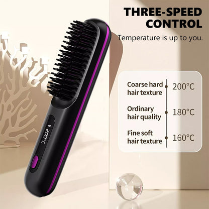 Black Hair Straightener Brush Travel Mini Rechargeable Hair Styler Fast Heating  - Image 7