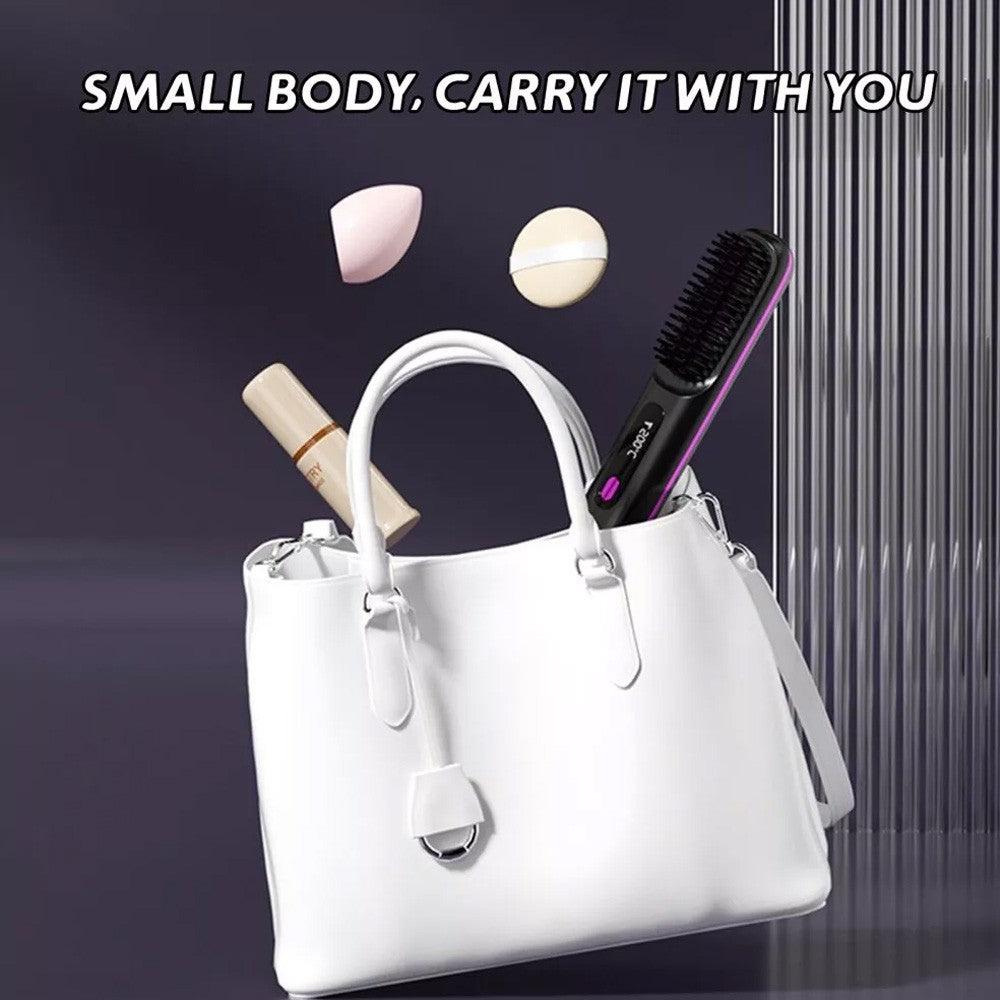 Black Hair Straightener Brush Travel Mini Rechargeable Hair Styler Fast Heating  - Image 8