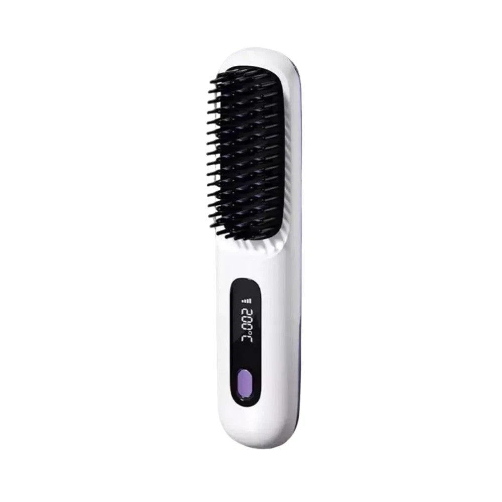 White Hair Straightener Brush Travel Mini Rechargeable Hair Styler Fast Heating  - Image 2