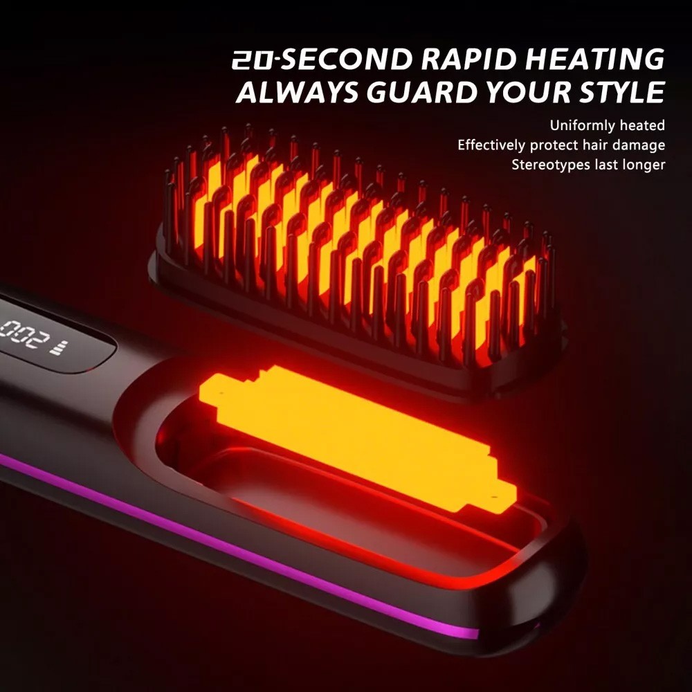 White Hair Straightener Brush Travel Mini Rechargeable Hair Styler Fast Heating  - Image 4