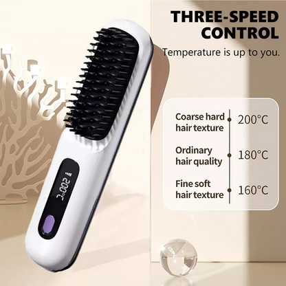 White Hair Straightener Brush Travel Mini Rechargeable Hair Styler Fast Heating  - Image 6