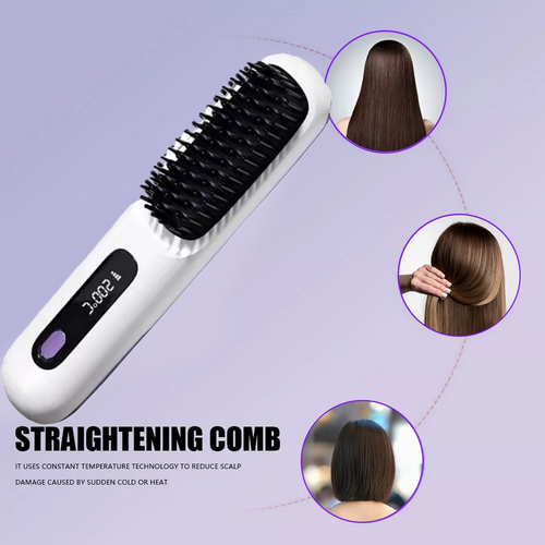 White Hair Straightener Brush Travel Mini Rechargeable Hair Styler Fast Heating  - Image 8