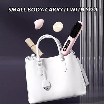 Pink Hair Straightener Brush Travel Mini Rechargeable Hair Styler Fast Heating  - Image 4