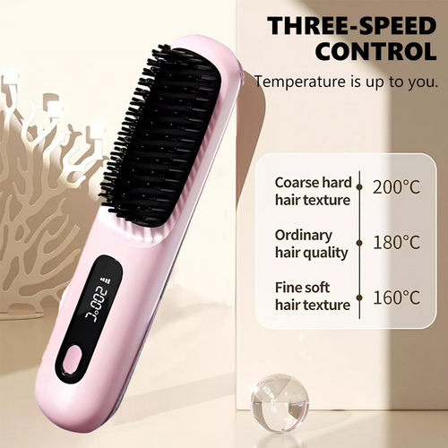 Pink Hair Straightener Brush Travel Mini Rechargeable Hair Styler Fast Heating  - Image 6