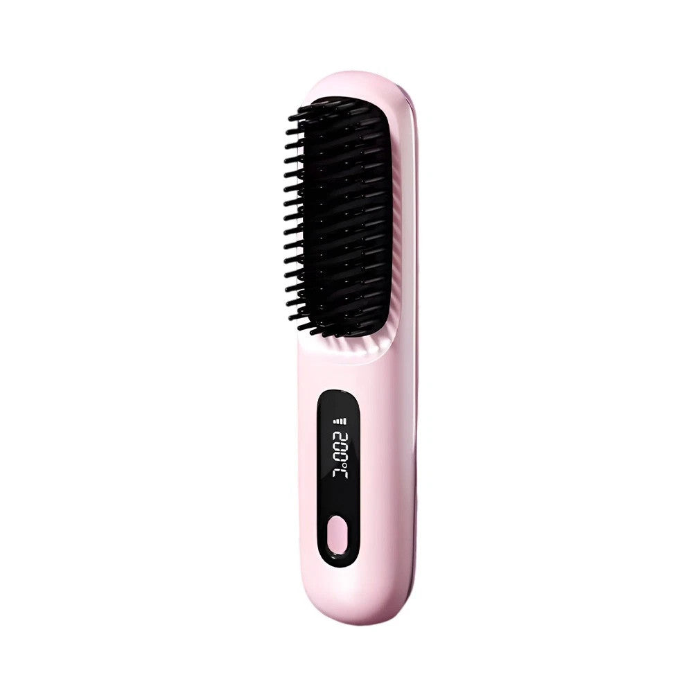 Pink Hair Straightener Brush Travel Mini Rechargeable Hair Styler Fast Heating  - Image 7