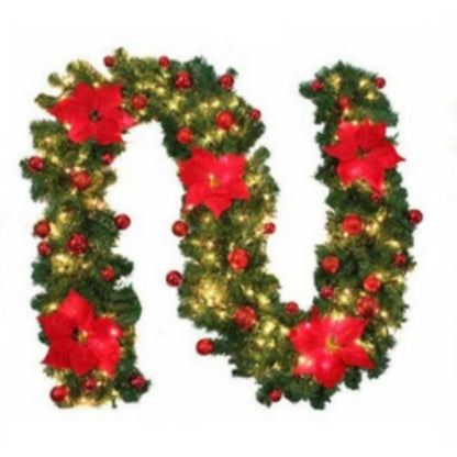 RED 9FT Xmas Christmas Garland Artificial Wreath with LED Lights Stairs Home Rattan - Image 2