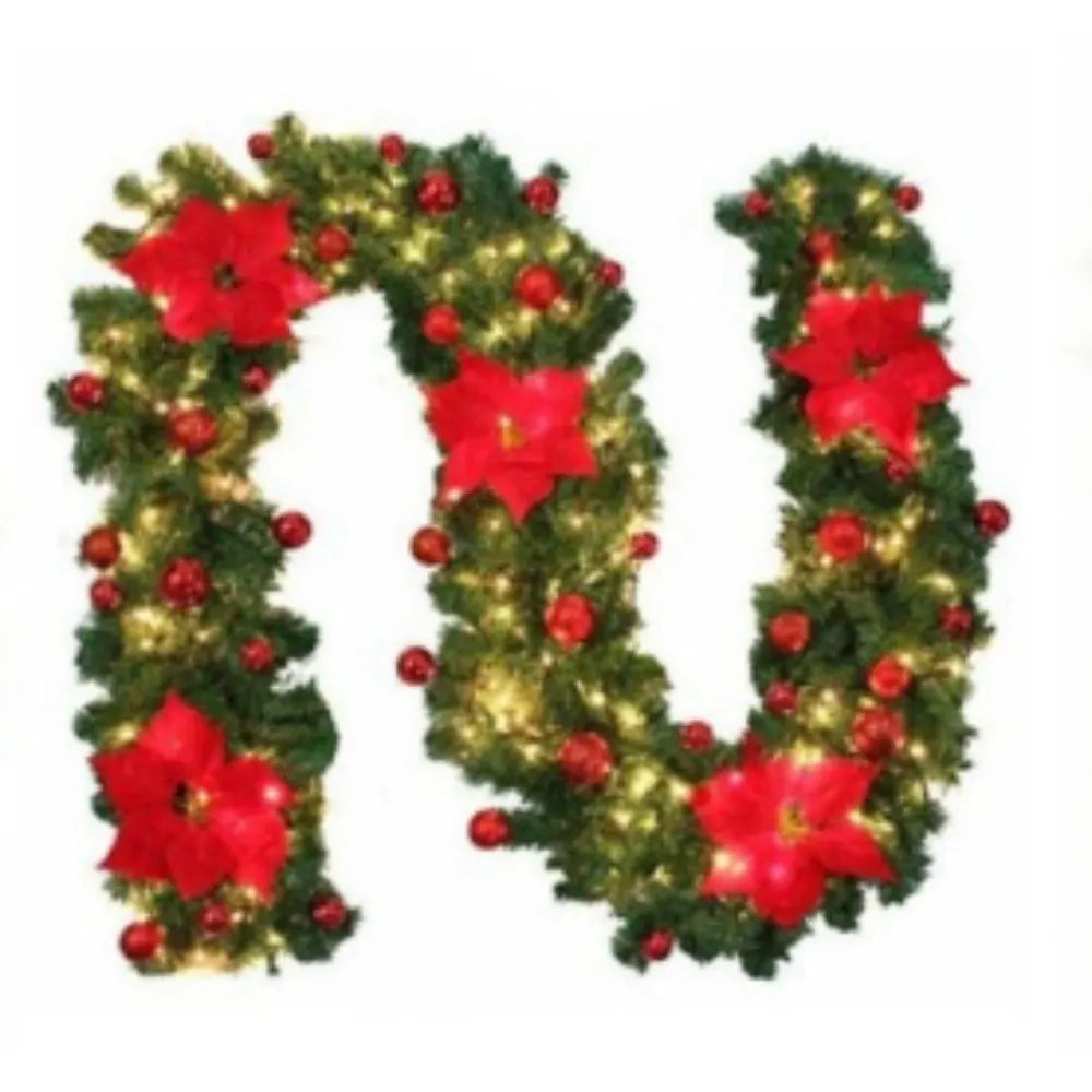RED 9FT Xmas Christmas Garland Artificial Wreath with LED Lights Stairs Home Rattan - Image 2