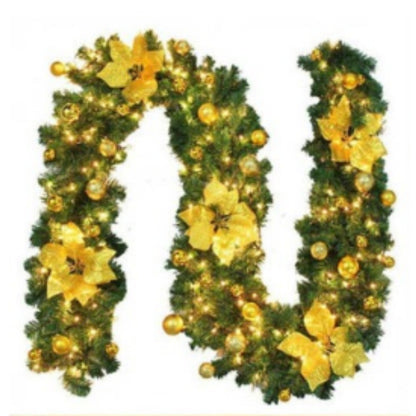 Gloden 9FT Xmas Christmas Garland Artificial Wreath with LED Lights Stairs Home Rattan - Image 2