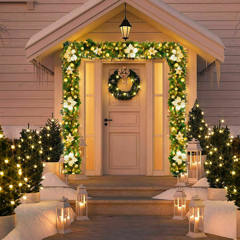 Gloden 9FT Xmas Christmas Garland Artificial Wreath with LED Lights Stairs Home Rattan - Image 3