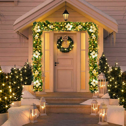 Gloden 9FT Xmas Christmas Garland Artificial Wreath with LED Lights Stairs Home Rattan - Image 3