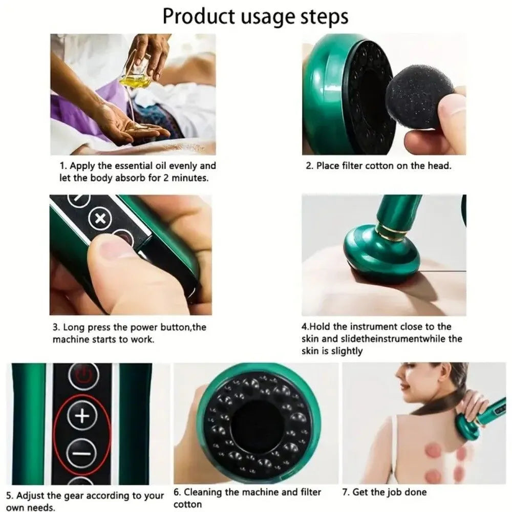 12 Levels Electric Cupping Massager Vacuum Suction GuaSha Anti Cellulite Beauty GREEN - Image 4