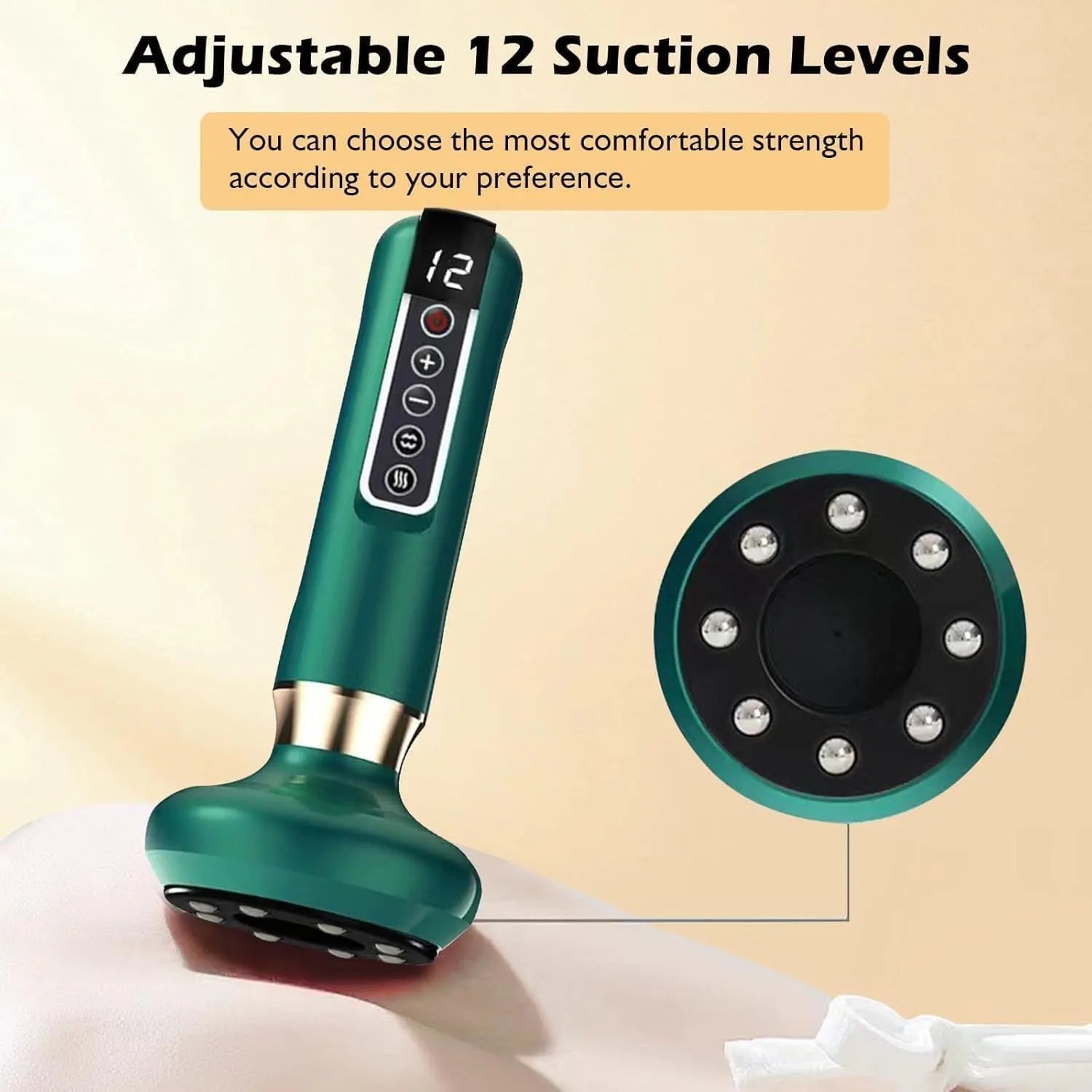 12 Levels Electric Cupping Massager Vacuum Suction GuaSha Anti Cellulite Beauty GREEN - Image 8
