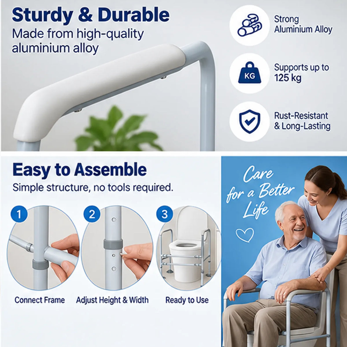 E-HOME Over Toilet Support Frame Safety Grab Aid Rail for Elderly Disabled AU - Image 4