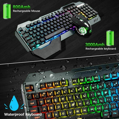 104 Keys Wireless Gaming Keyboard Mouse Set+Mouse Pad, RGB LED Backlit PC/Laptop Black-Rainbow - Image 2