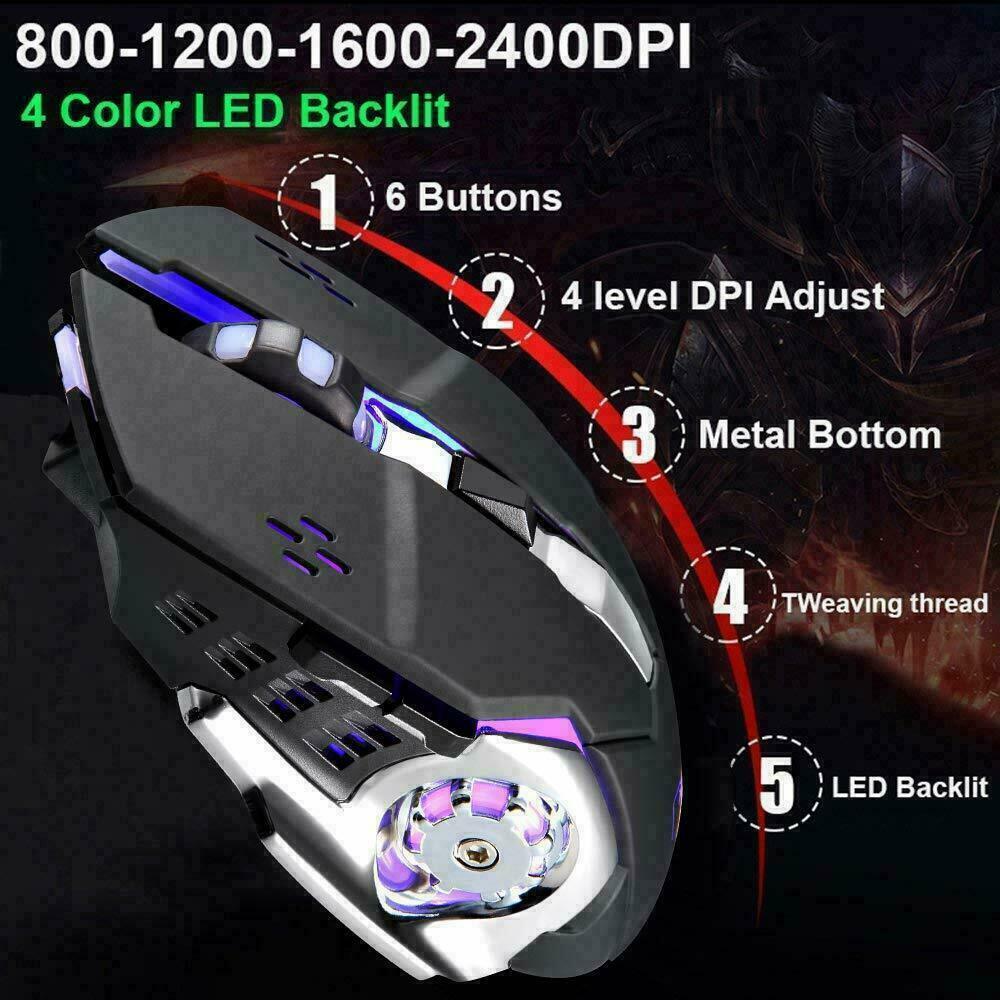 104 Keys Wireless Gaming Keyboard Mouse Set+Mouse Pad, RGB LED Backlit PC/Laptop Black-Rainbow - Image 3