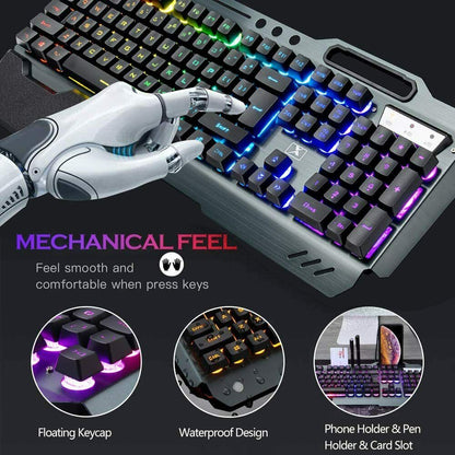 104 Keys Wireless Gaming Keyboard Mouse Set+Mouse Pad, RGB LED Backlit PC/Laptop Black-Rainbow - Image 4