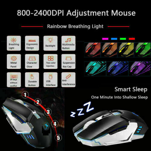 104 Keys Wireless Gaming Keyboard Mouse Set+Mouse Pad, RGB LED Backlit PC/Laptop Black-Rainbow - Image 6