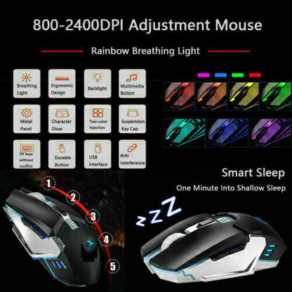 104 Keys Wireless Gaming Keyboard Mouse Set+Mouse Pad, RGB LED Backlit PC/Laptop Black-Rainbow - Image 6