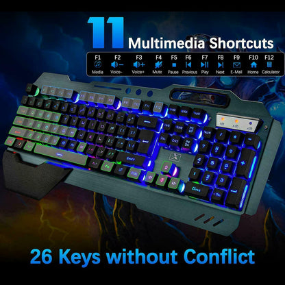 104 Keys Wireless Gaming Keyboard Mouse Set+Mouse Pad, RGB LED Backlit PC/Laptop Black-Rainbow - Image 7