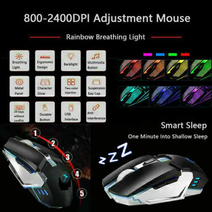 104 Keys Wireless Gaming Keyboard Mouse Set+Mouse Pad, RGB LED Backlit PC/Laptop Black-RGB - Image 5