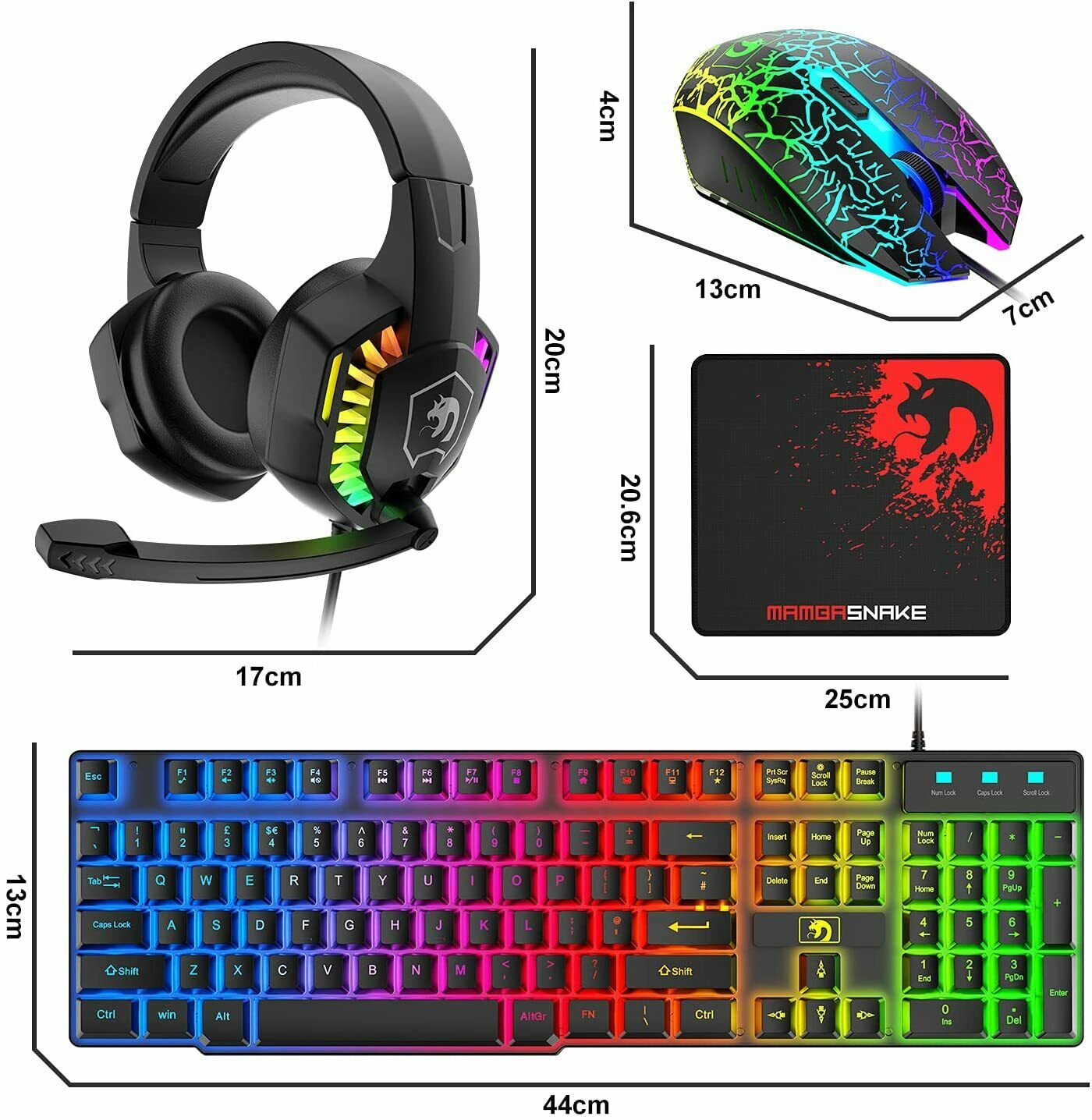 Gaming Keyboard & Mouse & Headset & Mousepad Set RGB Backlit Wired for PC Laptop - Image 2