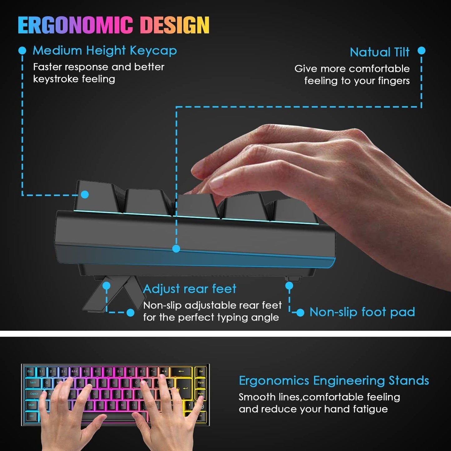 67 Keys Layout Design Mechanical Gaming Keyboard PC PS4 RGB Backlight Wired USB Black - Image 2