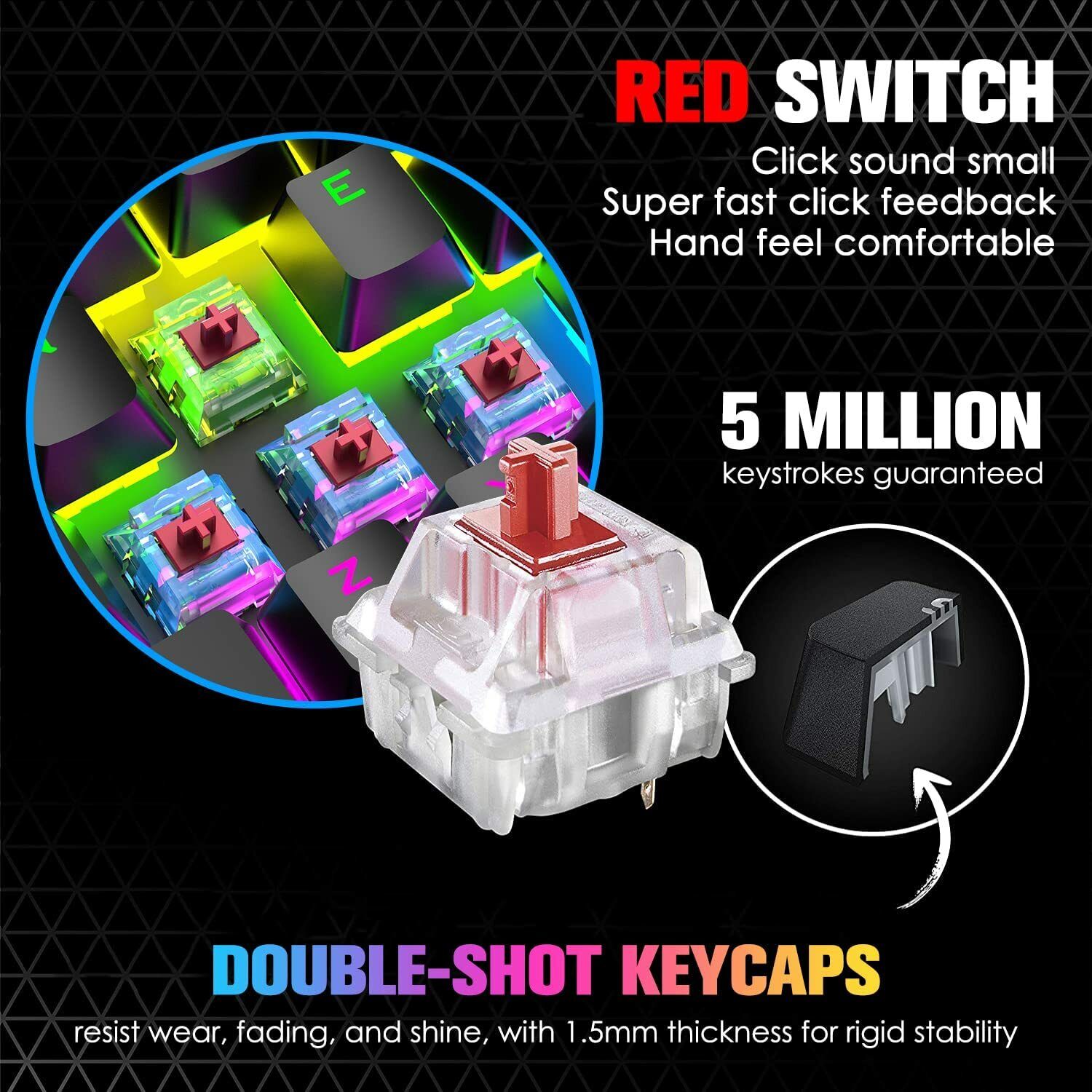 67 Keys Layout Design Mechanical Gaming Keyboard PC PS4 RGB Backlight Wired USB Black - Image 3