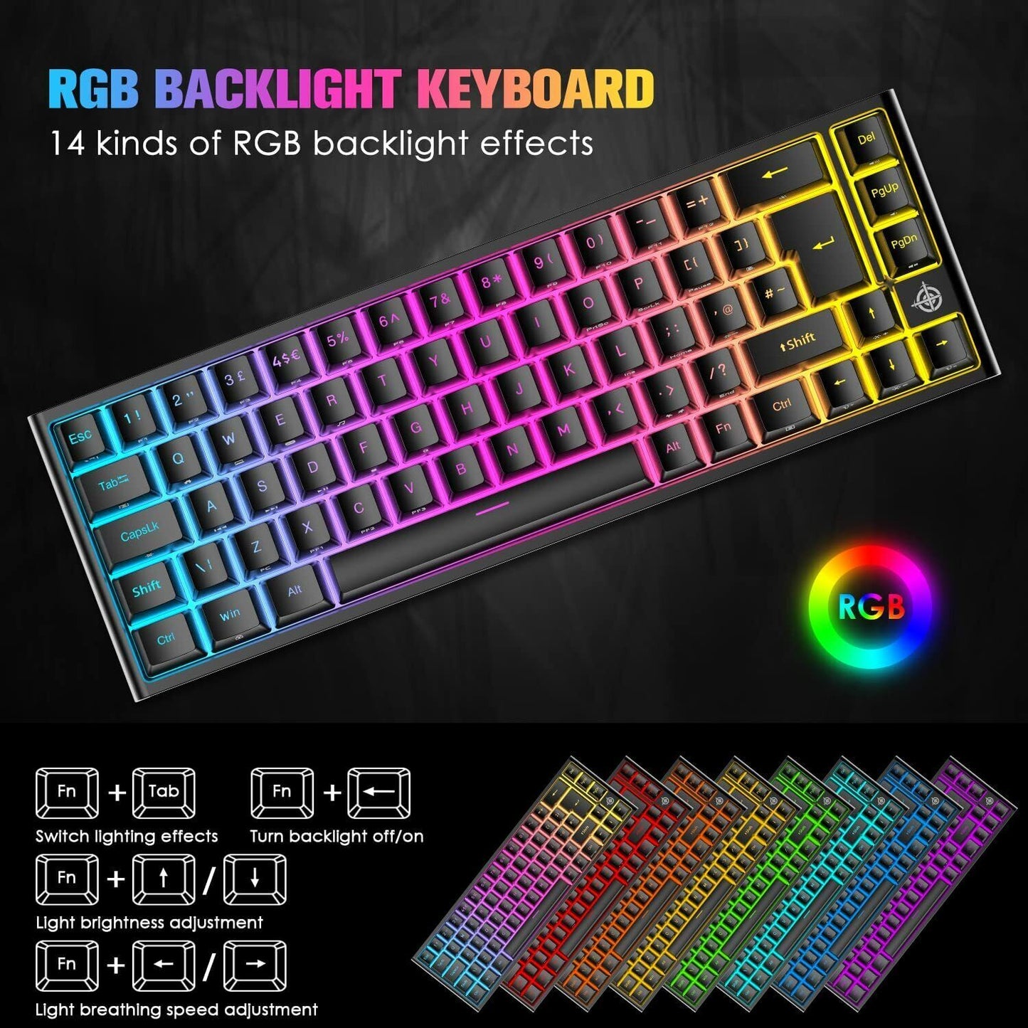 67 Keys Layout Design Mechanical Gaming Keyboard PC PS4 RGB Backlight Wired USB Black - Image 4