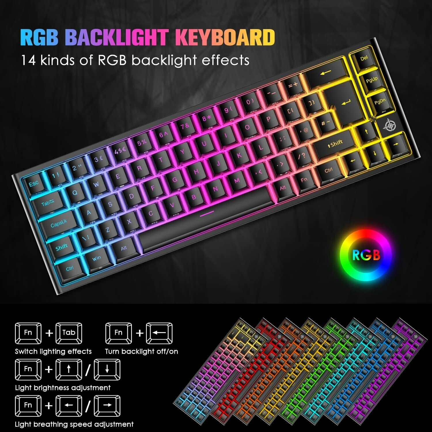 67 Keys Layout Design Mechanical Gaming Keyboard PC PS4 RGB Backlight Wired USB Black - Image 4