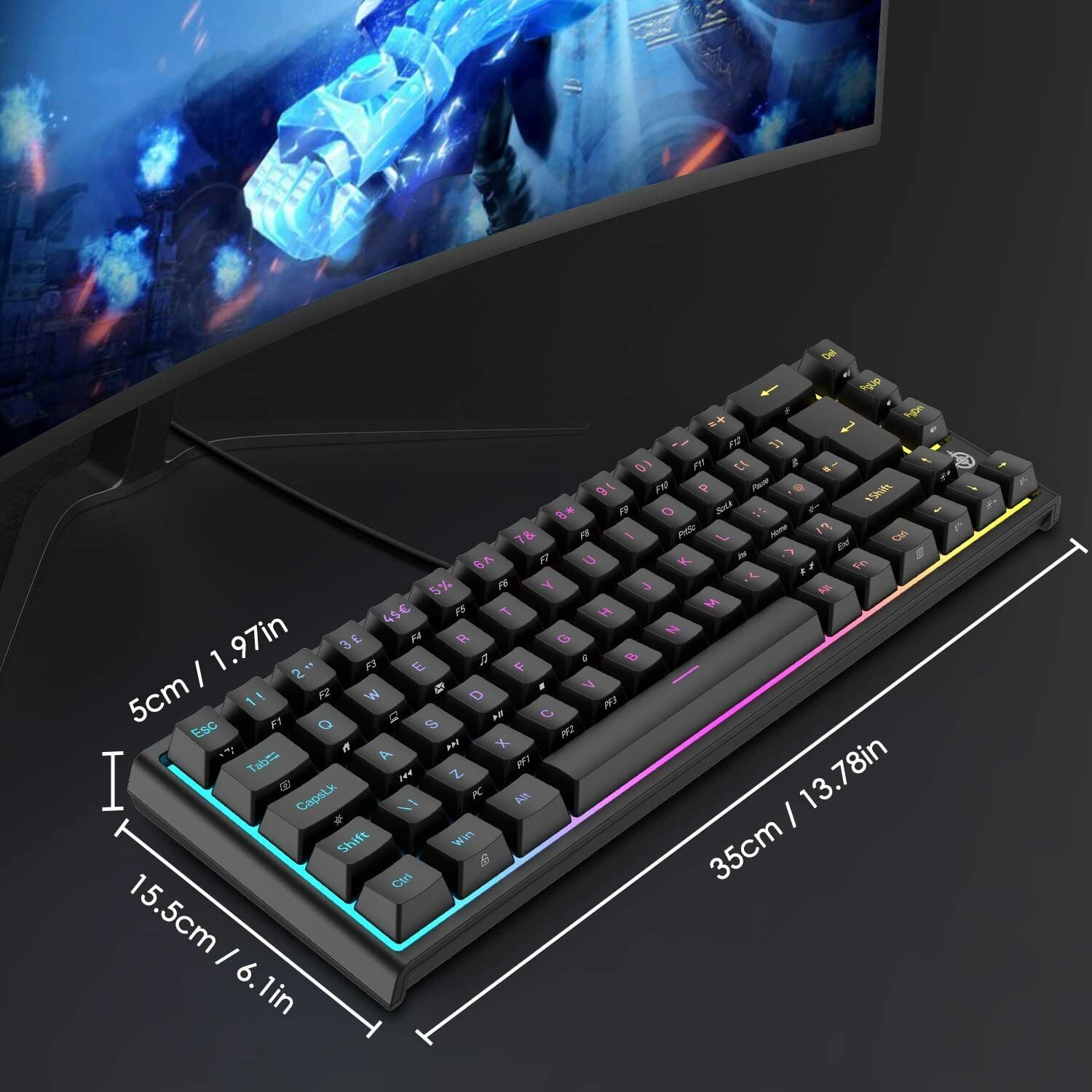 67 Keys Layout Design Mechanical Gaming Keyboard PC PS4 RGB Backlight Wired USB Black - Image 5