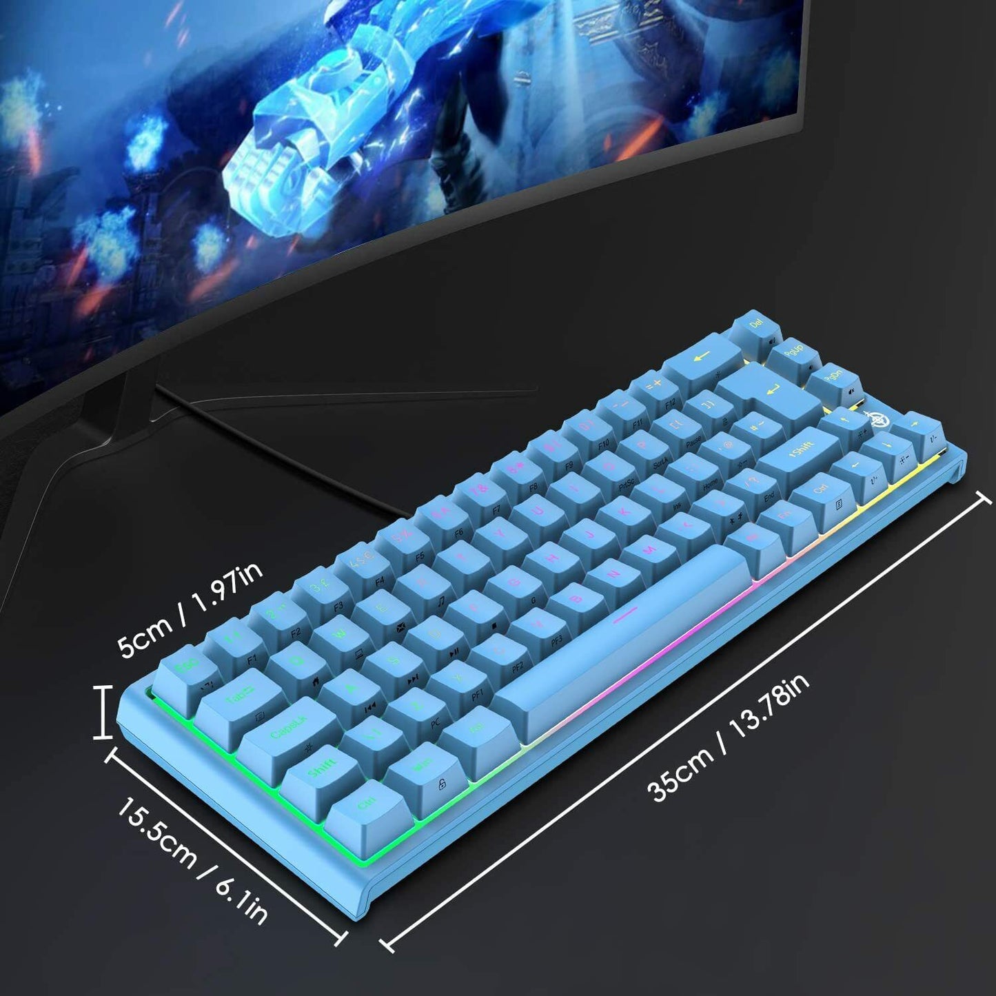 67 Keys Layout Design Mechanical Gaming Keyboard PC PS4 RGB Backlight Wired USB Blue - Image 3