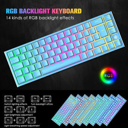 67 Keys Layout Design Mechanical Gaming Keyboard PC PS4 RGB Backlight Wired USB Blue - Image 4
