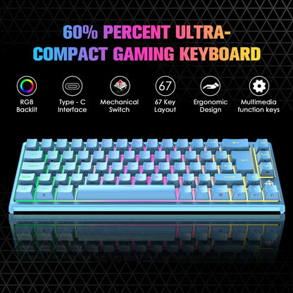 67 Keys Layout Design Mechanical Gaming Keyboard PC PS4 RGB Backlight Wired USB Blue - Image 6
