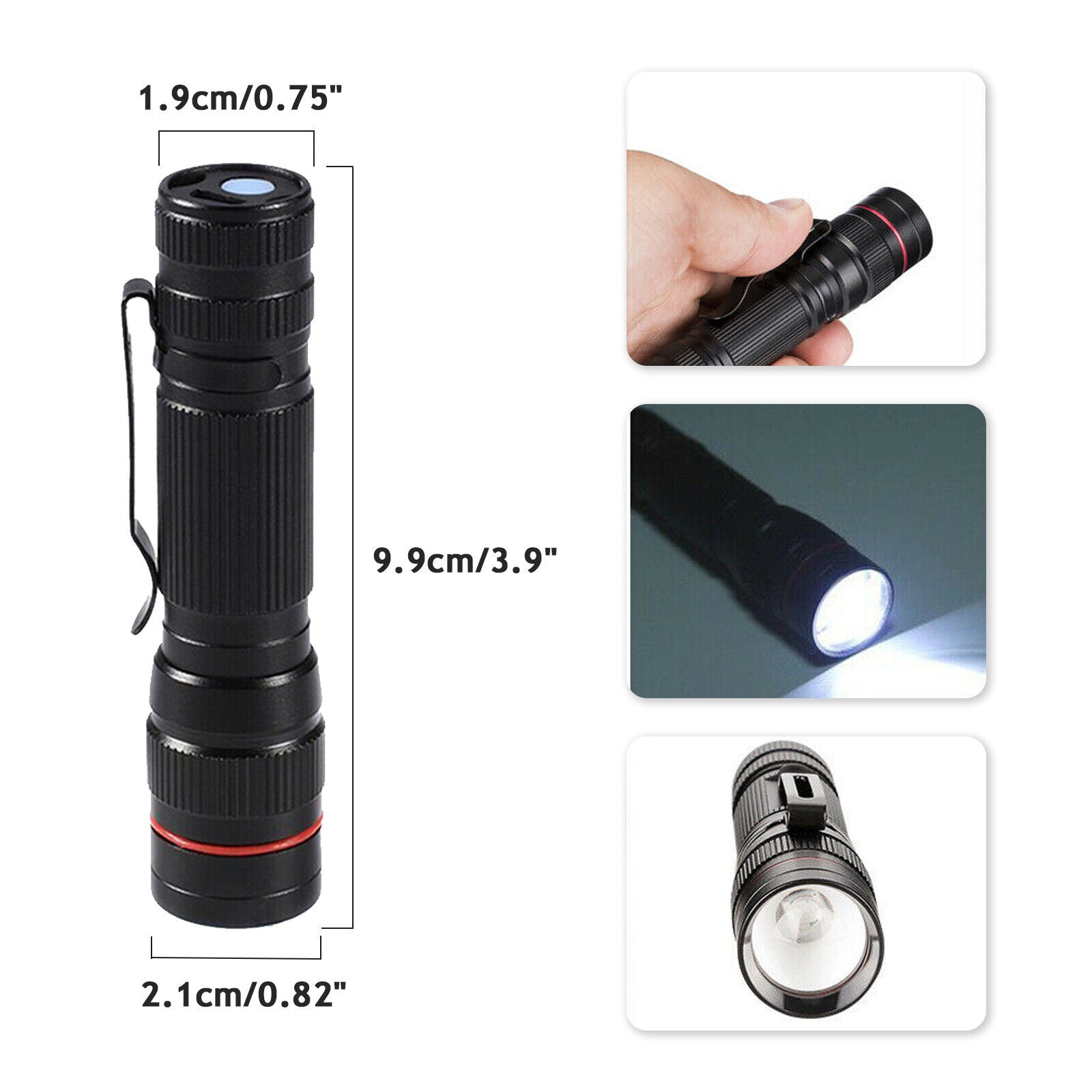 2x Mini Tactical Flashlight Small LED Torch 3 Mode Super Bright Light Clip Lamp - Image 9