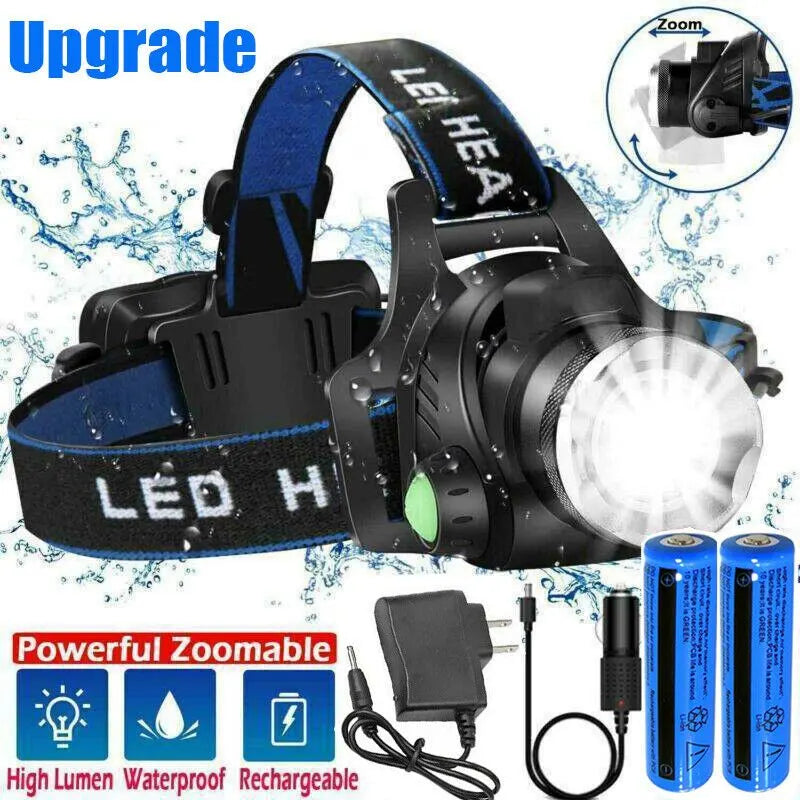 LED Head Torch Headlight Camping Headlamp Rechargeable Waterproof Fishing Light - Image 3