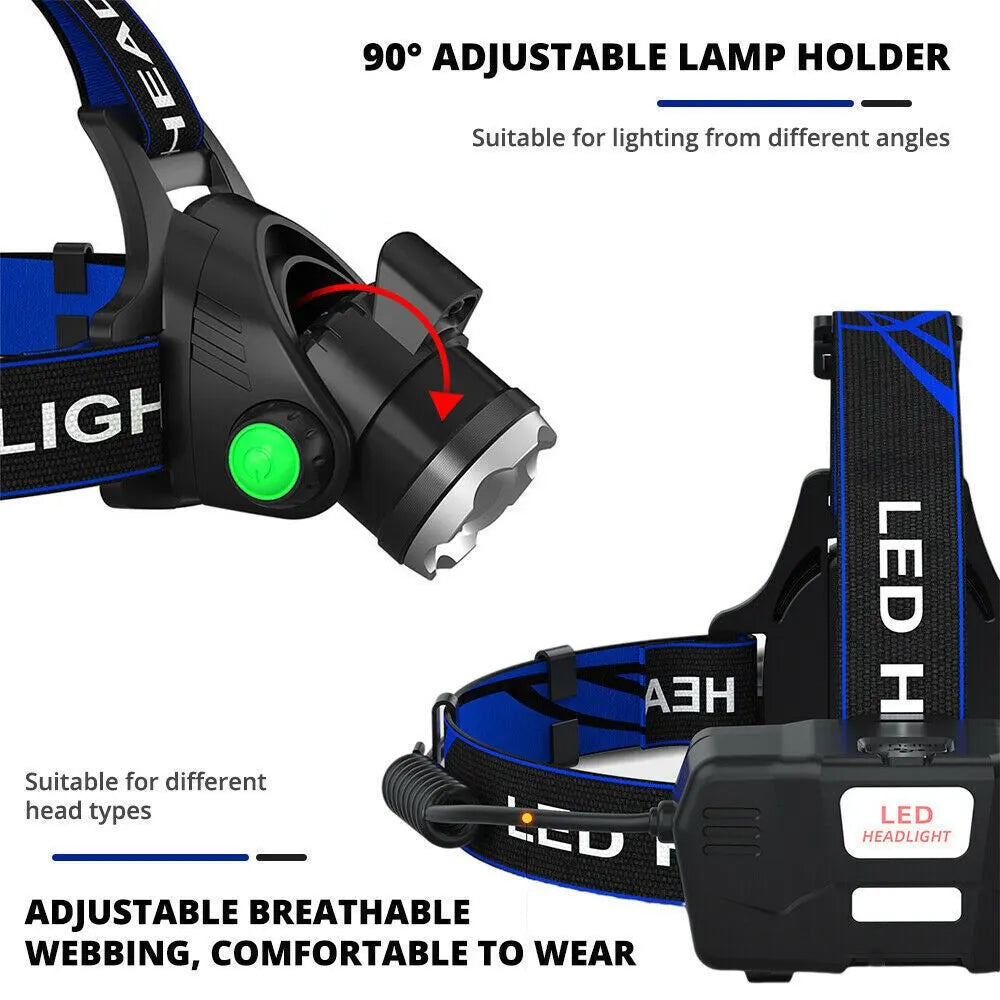 LED Head Torch Headlight Camping Headlamp Rechargeable Waterproof Fishing Light - Image 5